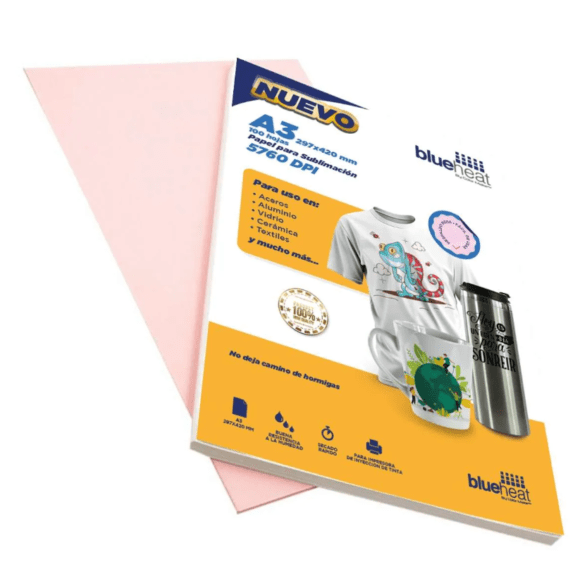 Papel para Sublimar A3 100g Secado Rápido Paquete con 100 Hojas Blue Heat  Caja con 10 Paquetes